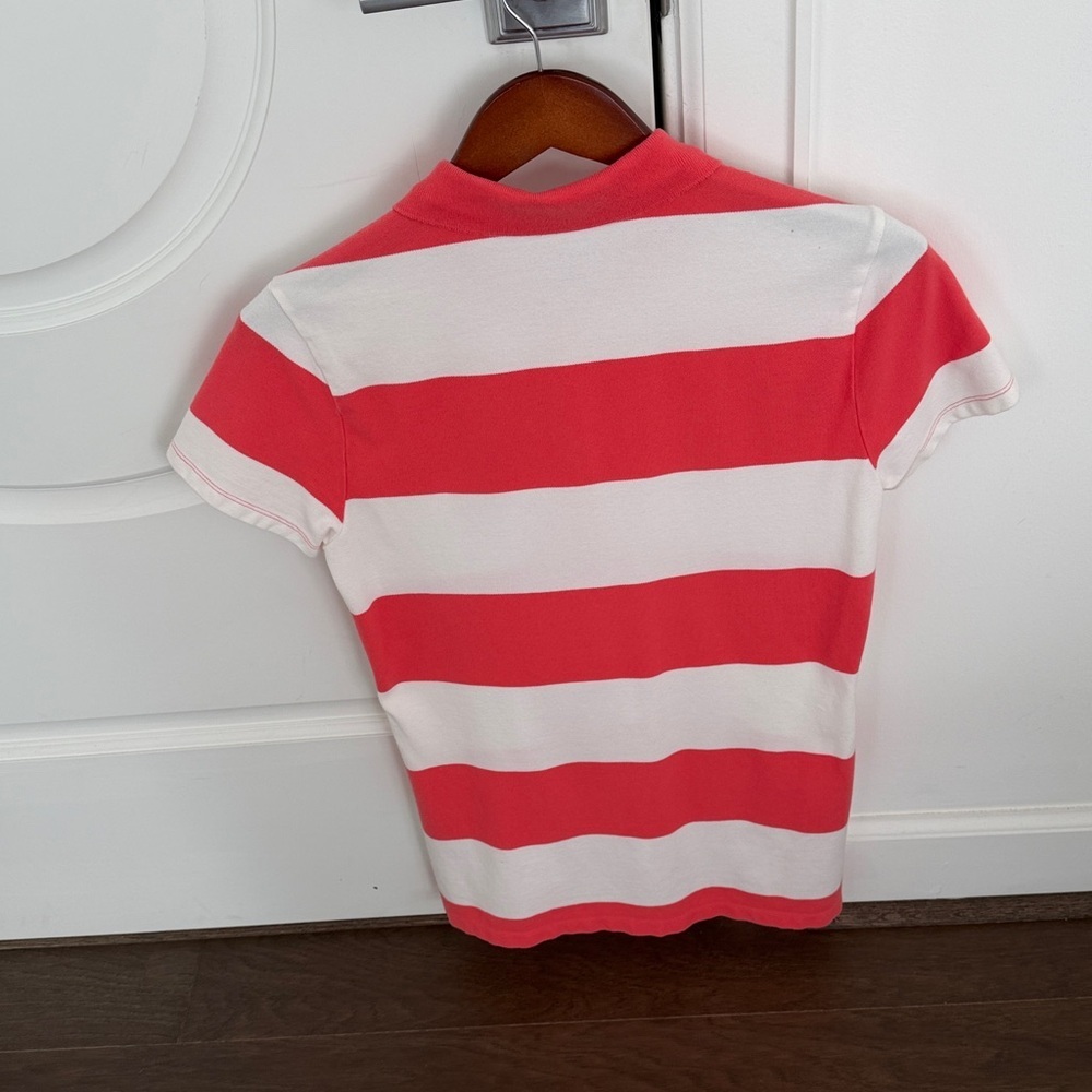 Tommy Hilfiger Coral and White Striped Polo Shirt - Picture 3 of 3